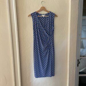 Charter Club Women's V-neck Wrap Dress, Size Medium, Blue and Tan Patterned